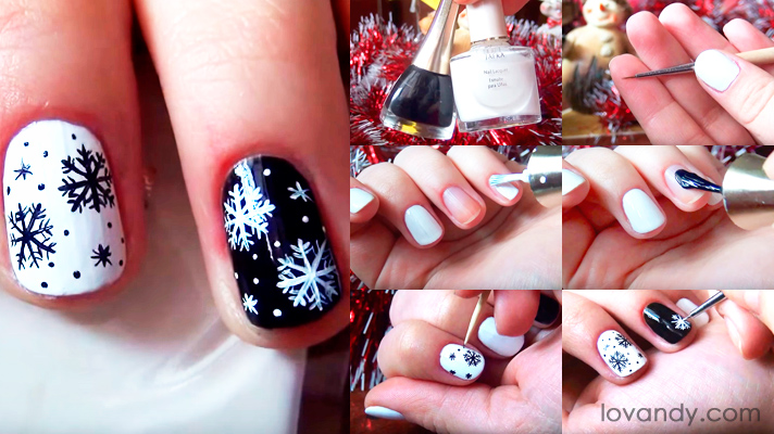 black and white New Year nails