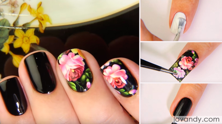 manicure with flower stickers