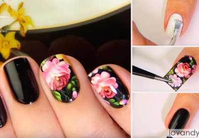 manicure with flower stickers